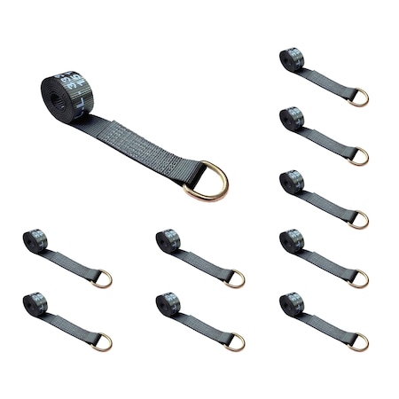 Tie 4 Safe 2" x 10' Lasso Strap w/ D Ring Auto Tie Down Wheel Lift Tow Truck Trailer Black, 10PK TWS21-510-W27-BLK-C-10